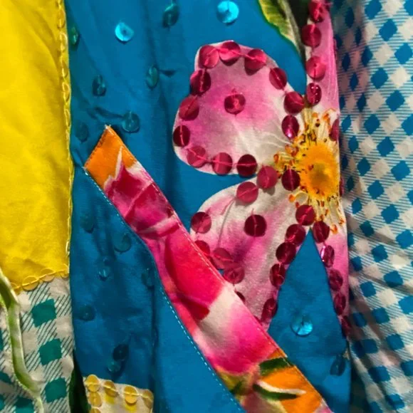 3) Vintage Diane Gilman Art to Wear Artsy Boho Sequined Patchwork Quilt Bomber … - Picture 9 of 9